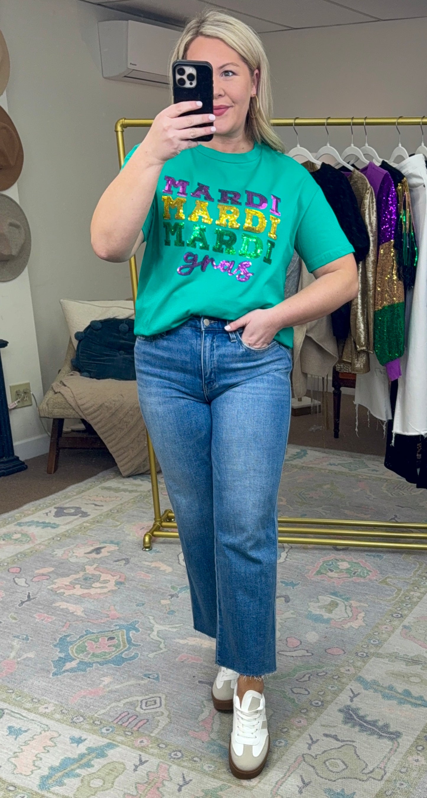 With My Krewe Mardi Gras Sequin Tee