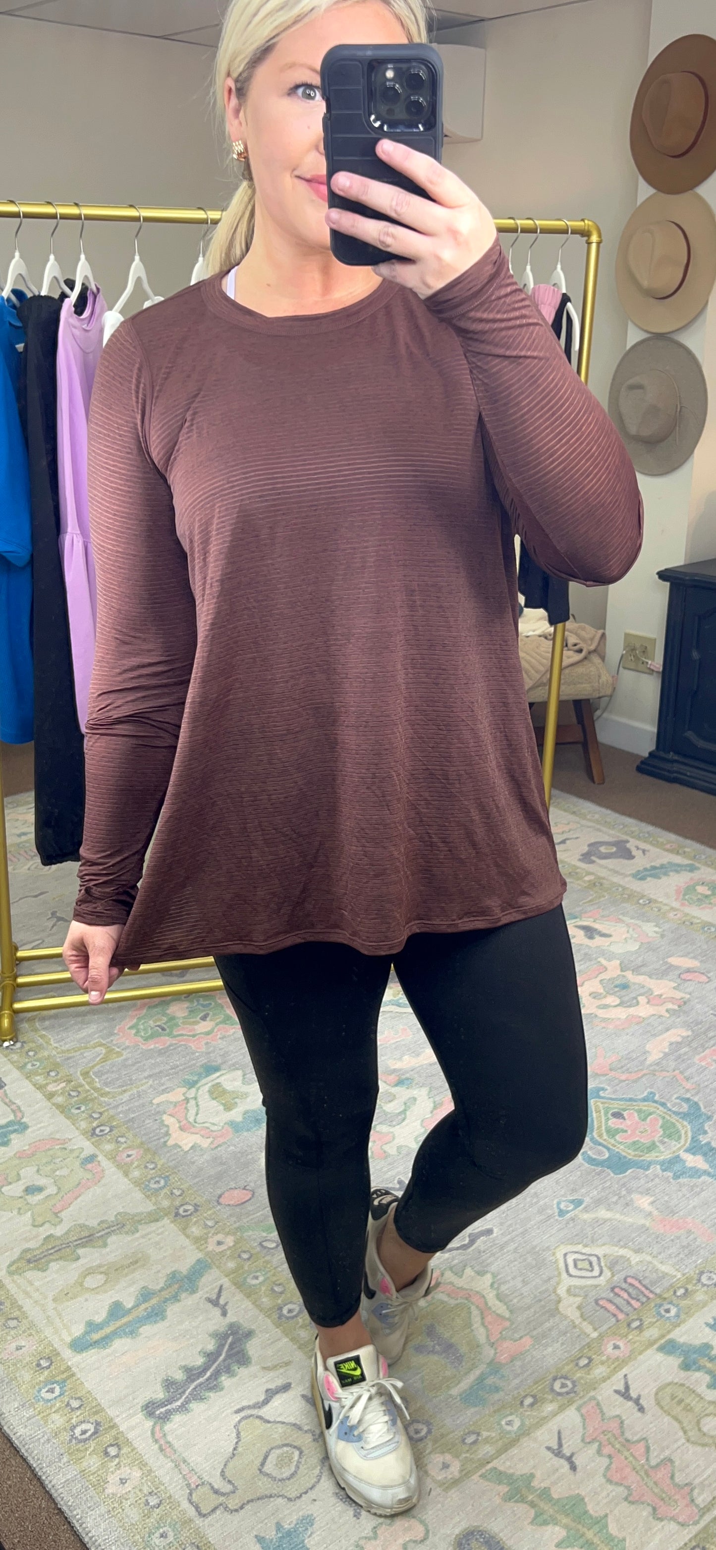 Mono B Black Mesh Open Back Long Sleeve Athleisure Top