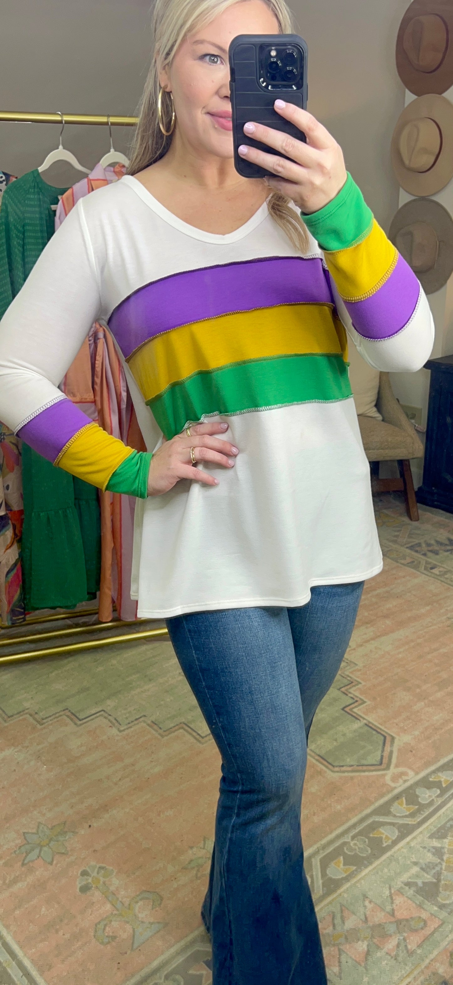 White Mardi Gras Colorblock Stripe Top