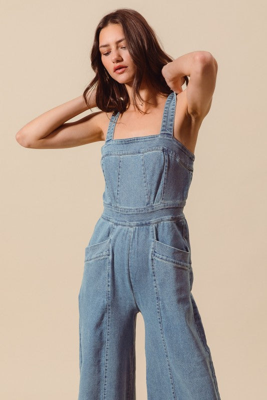 Night in Nashville Wide Leg Denim Jumpsuit