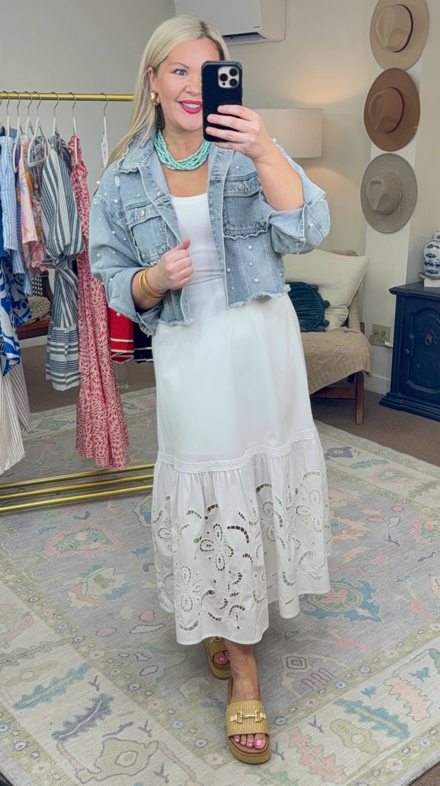 Moon River Embroidered Eyelet Flounce Skirt