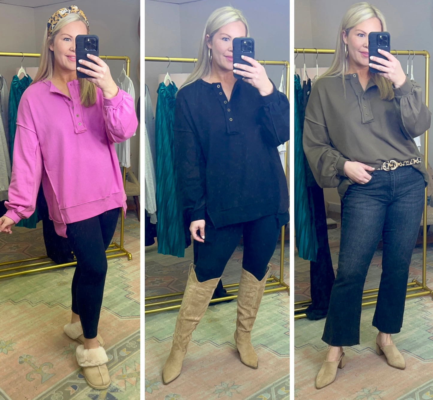 Spirit Of Adventure Oversized Henley Pullover Top