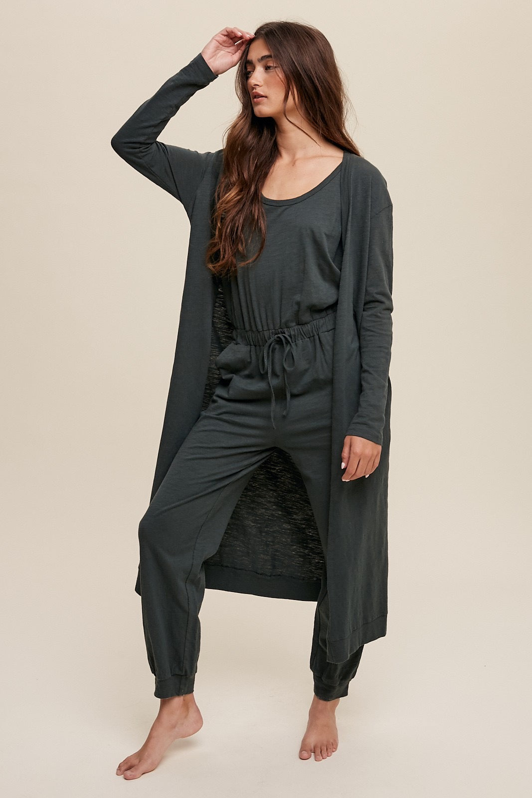 Jogger Jumpsuit Cardigan Set