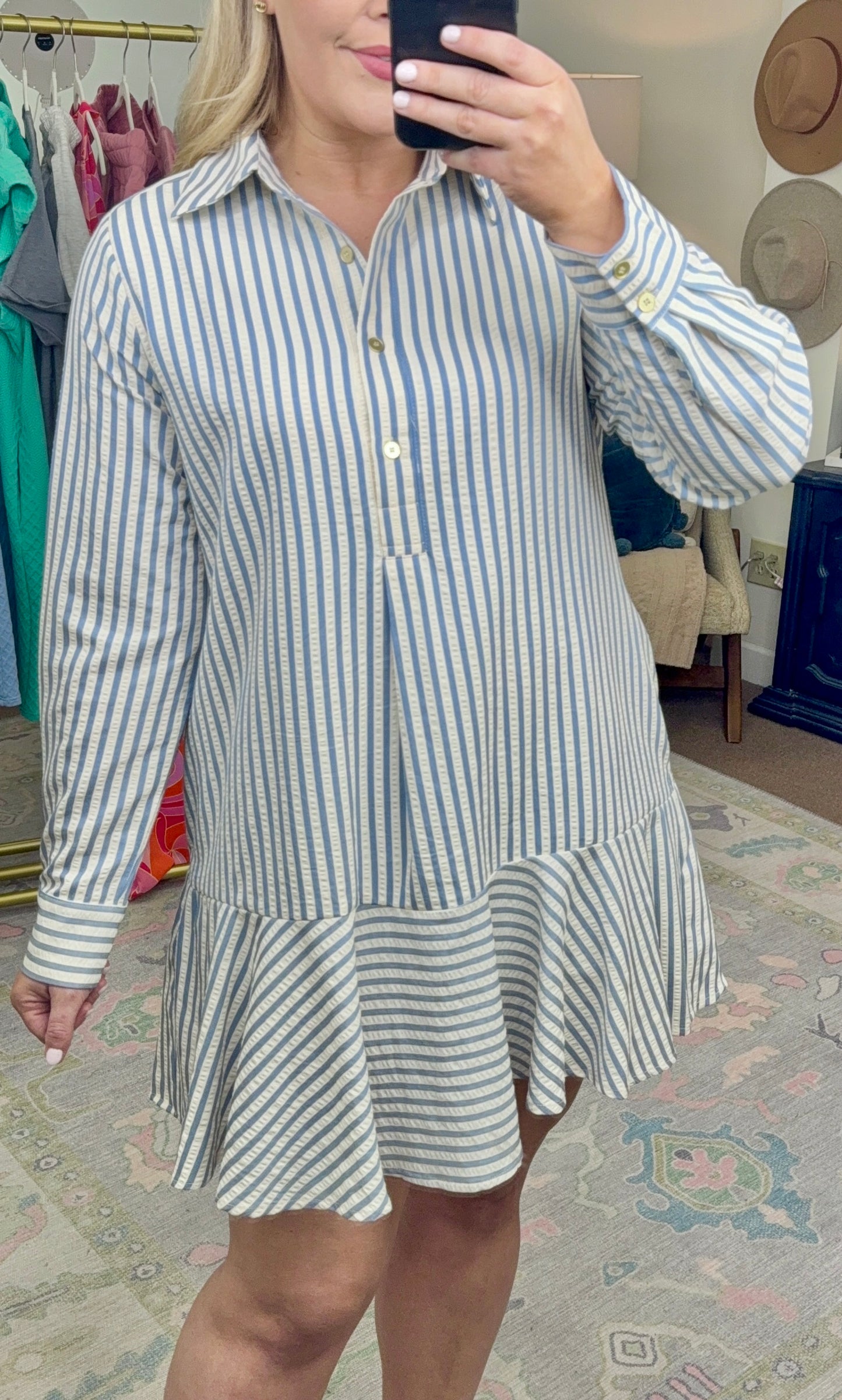 Head Start Stripe Flounced Shirt Dress