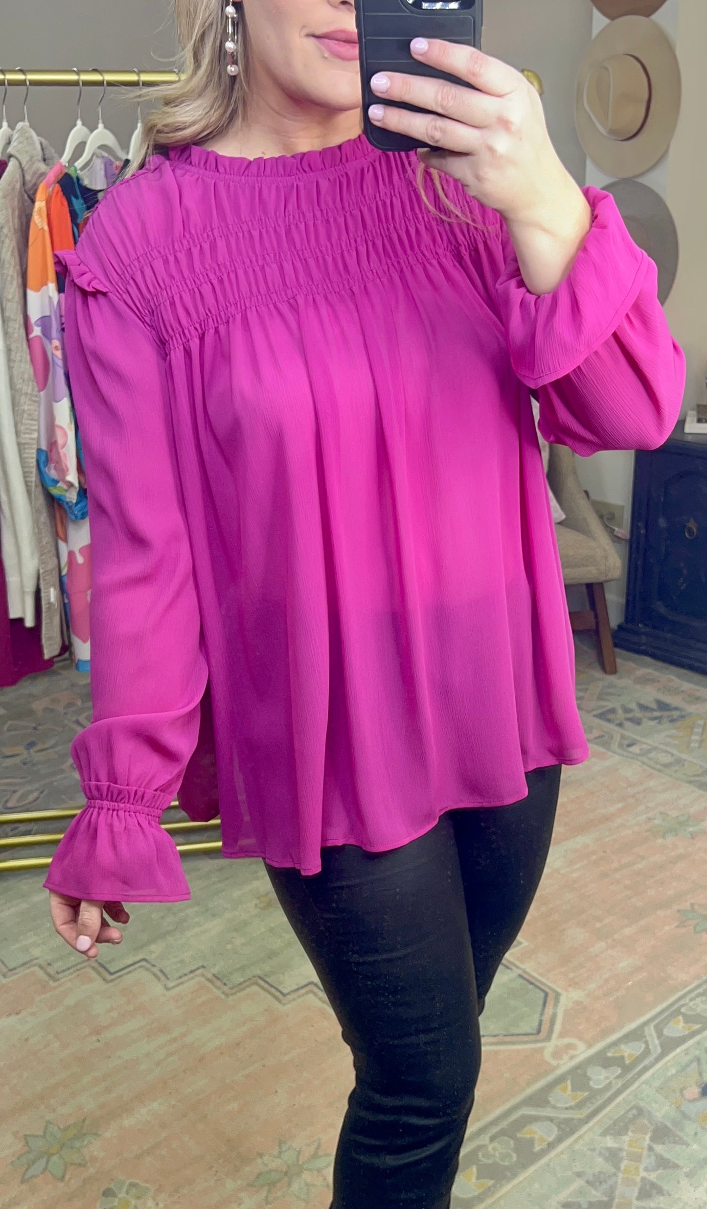 Pink Flounce Sleeve Blouse