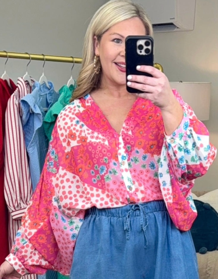 Floral Boho Patchwork Blouse