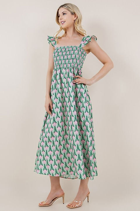 Fields of Grace Floral Print Smocked Dress