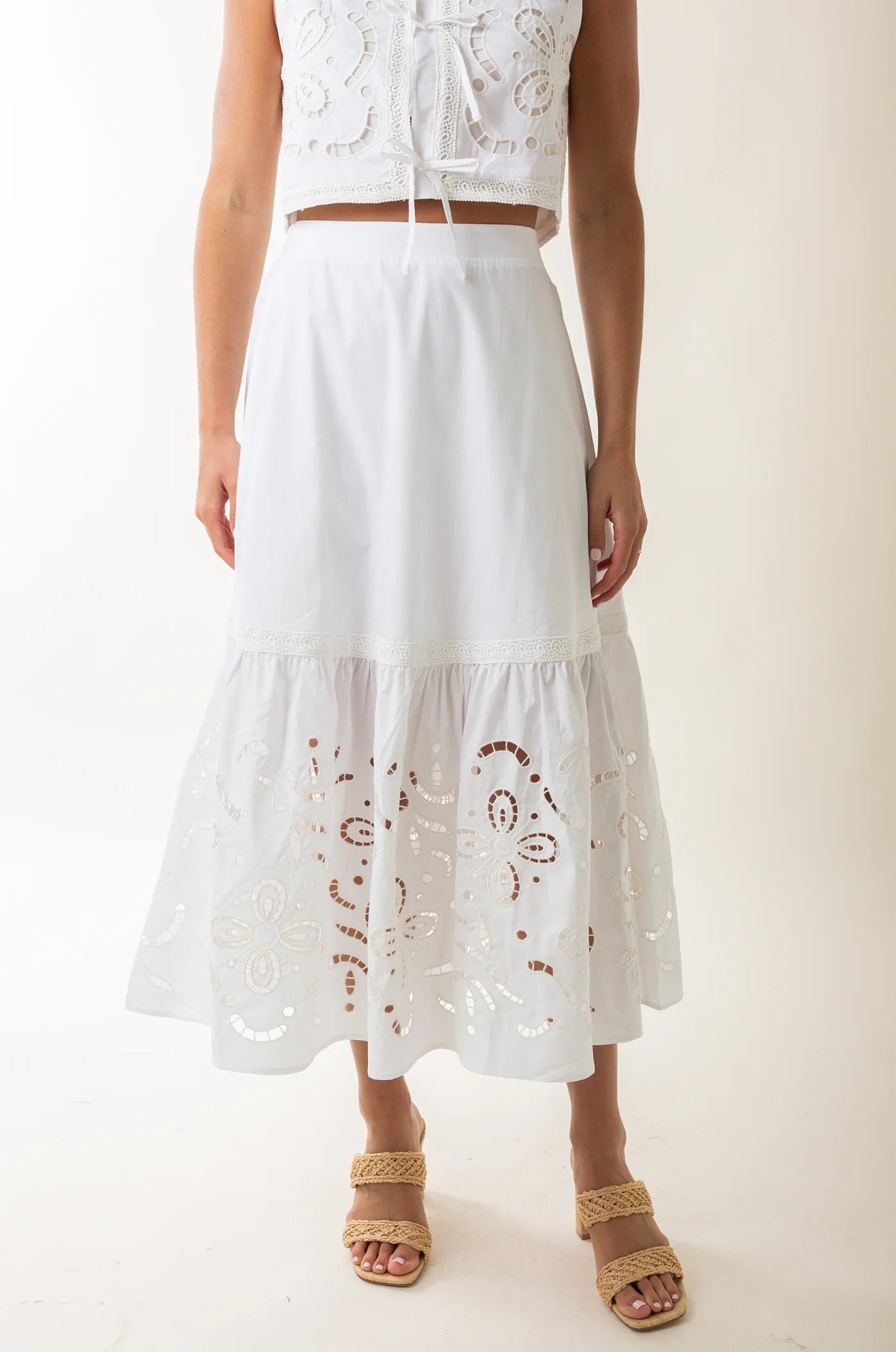 Moon River Embroidered Eyelet Flounce Skirt