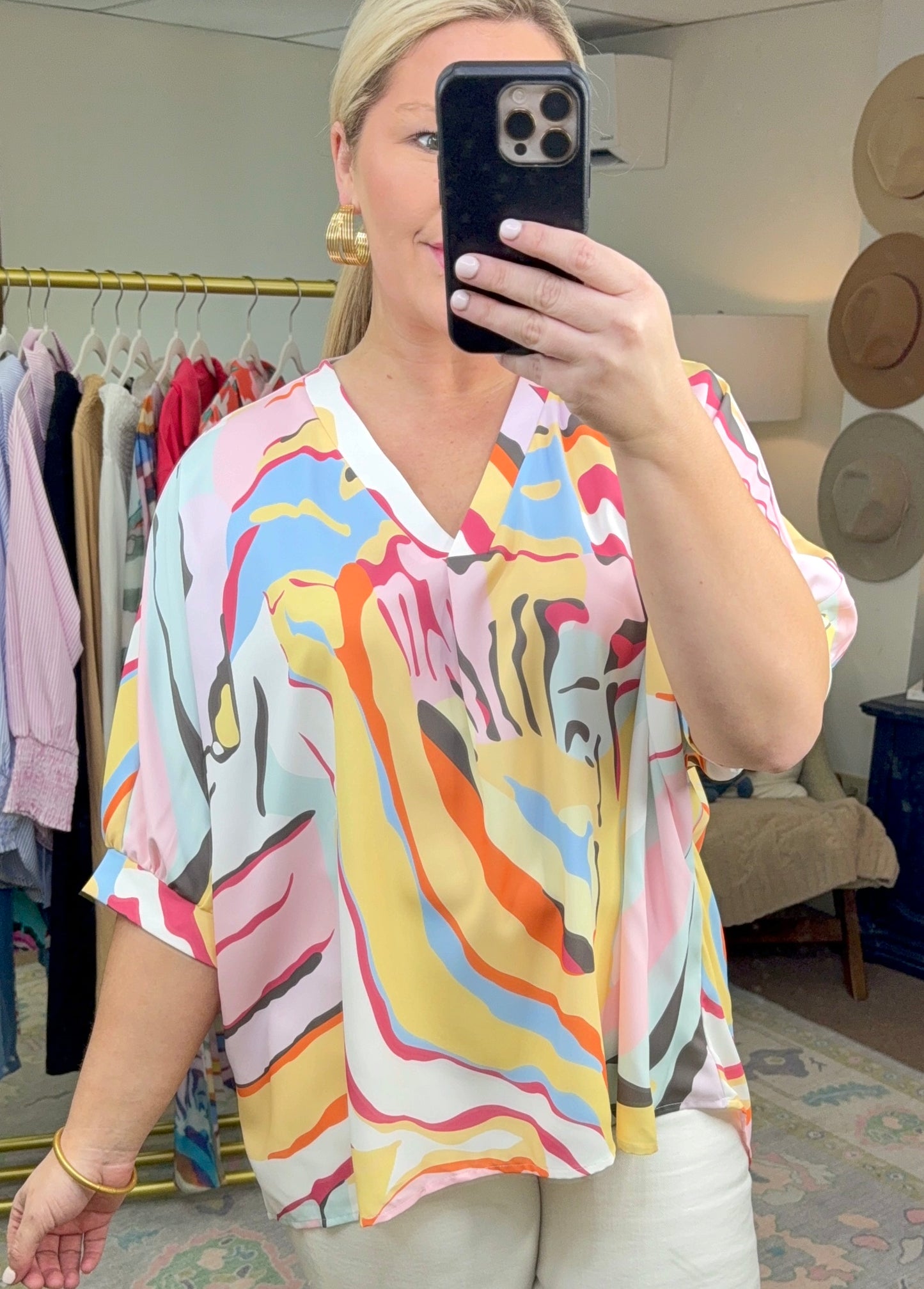 Easy Street Swirl Print Kaftan Blouse