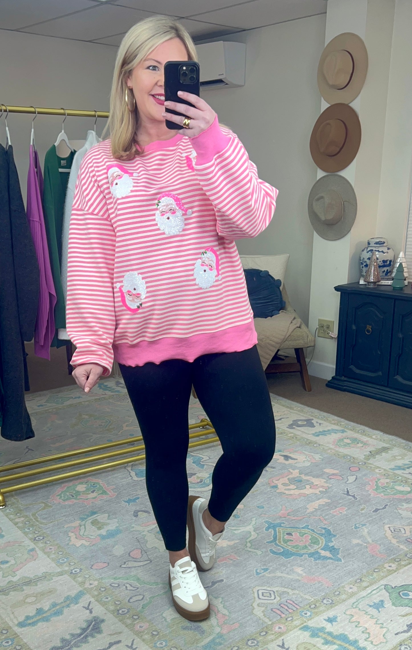 Oh What Fun Sequin Santa Pullover Top