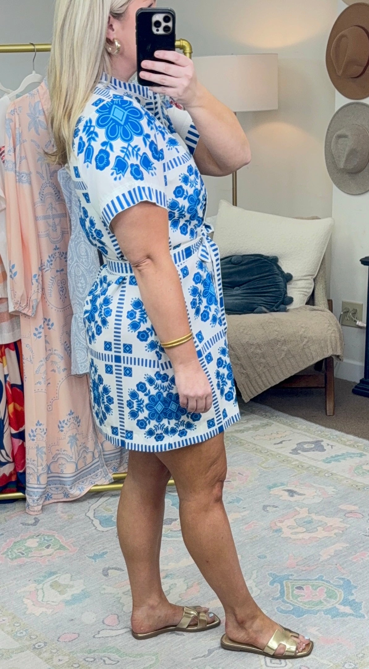 Moroccan Moments Blue Print Sash Dress