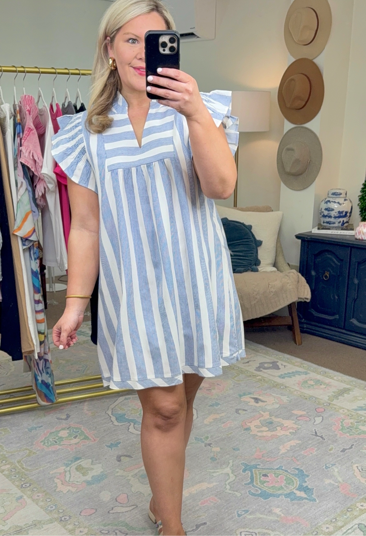 Wonderful Day Stripe Flutter Sleeve Dress