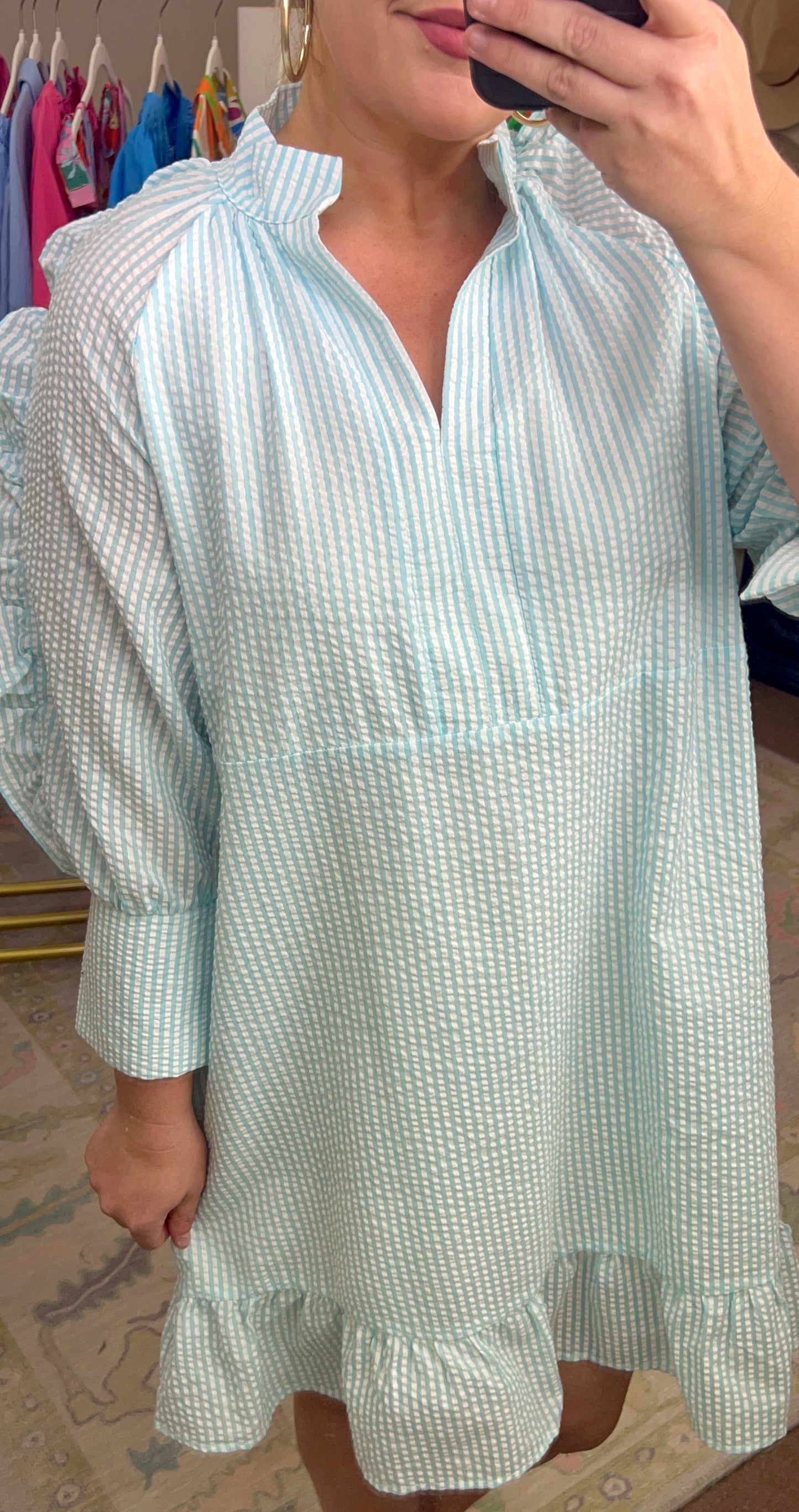 Seersucker Ruffle Dress