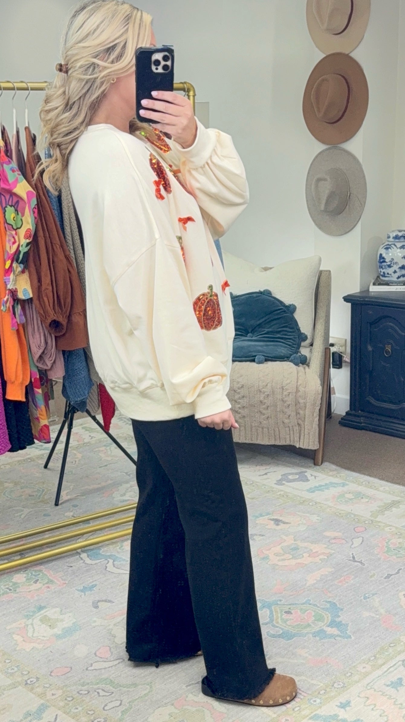 Pick of the Patch Sequin Pumpkin Oversized Pullover
