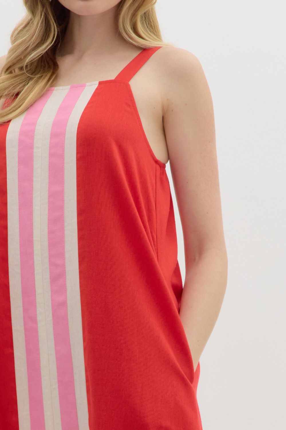 Slow and Steady Red Colorblock Midi Dress