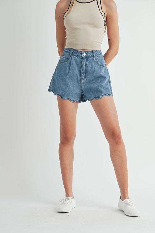 Another Perfect Day Scallop Hem Denim Shorts