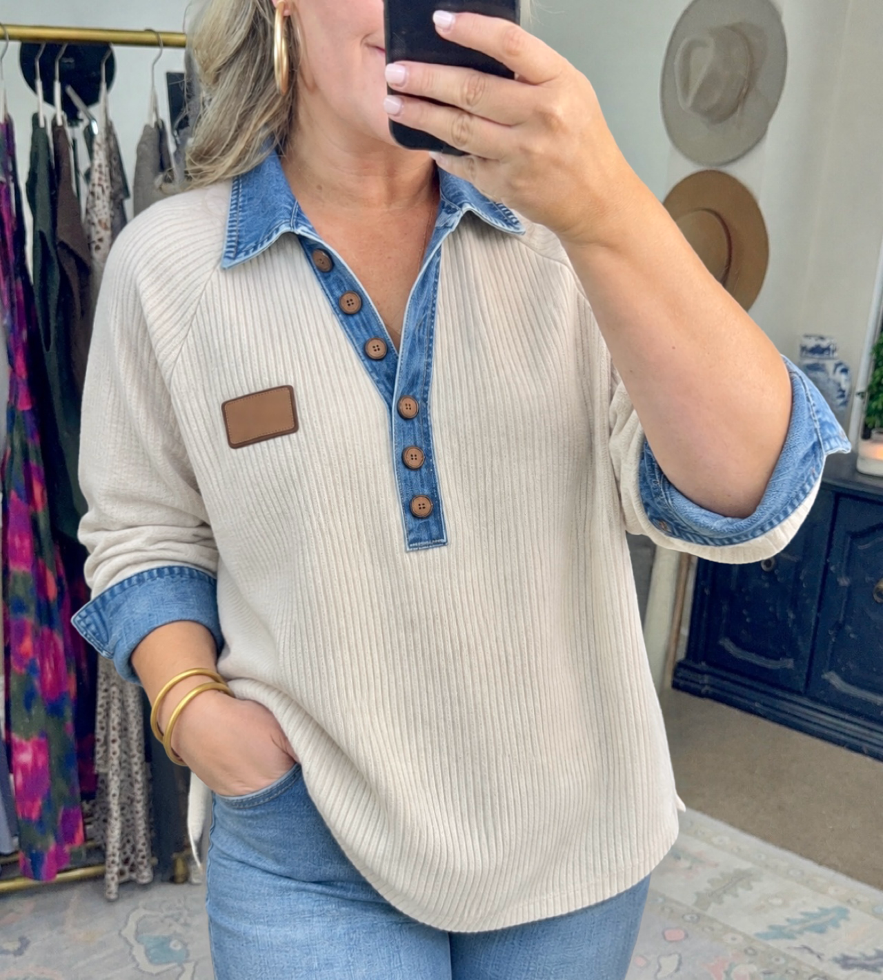 Casually Speaking Ribbed Mix Media Top