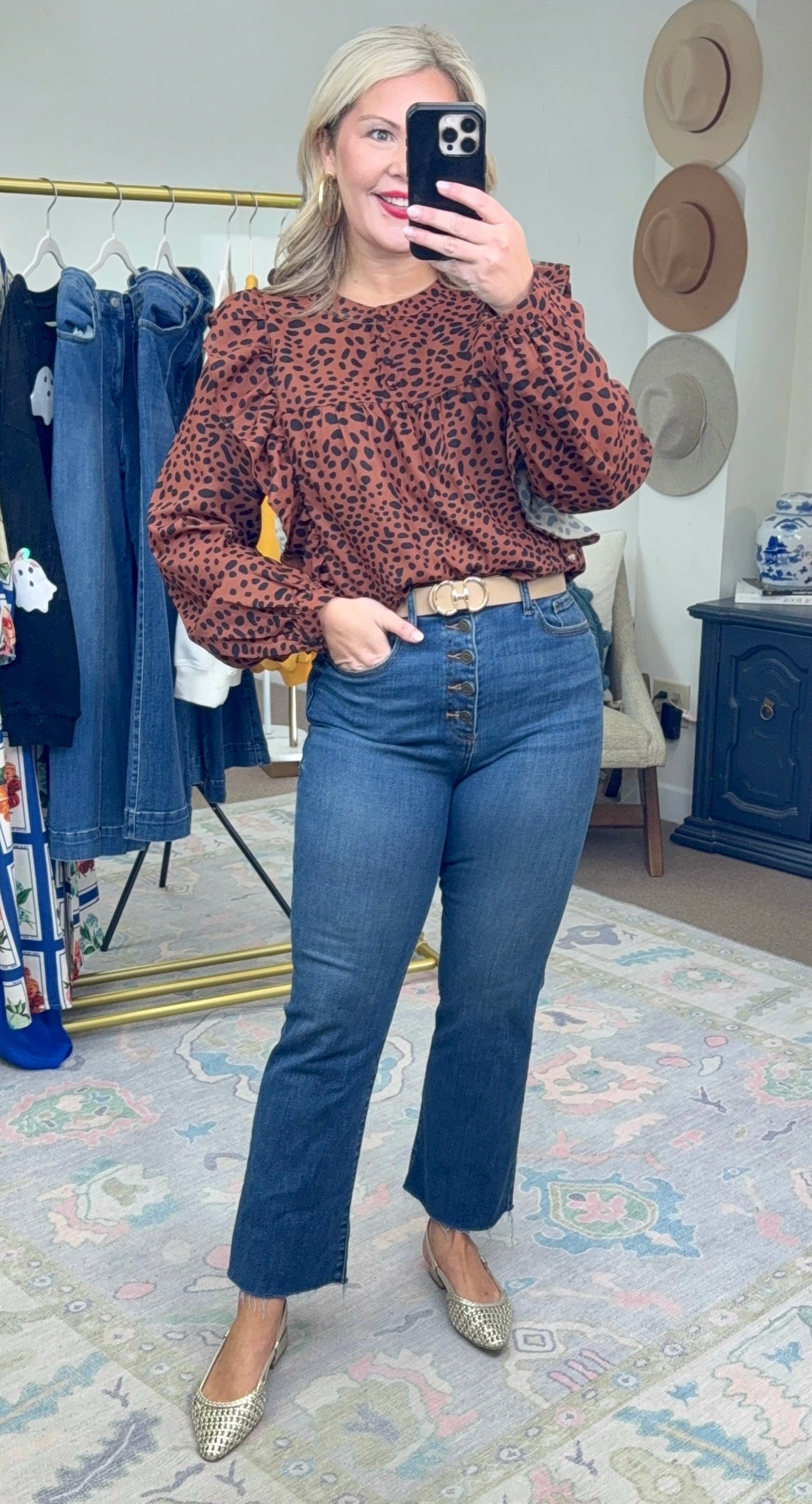 Haute Spot Print Ruffle Blouse
