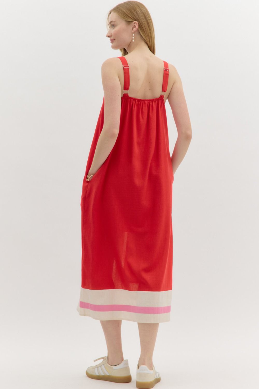 Slow and Steady Red Colorblock Midi Dress
