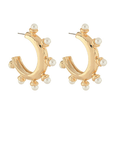 So Right Gold Pearl Stud Hoop Earrings