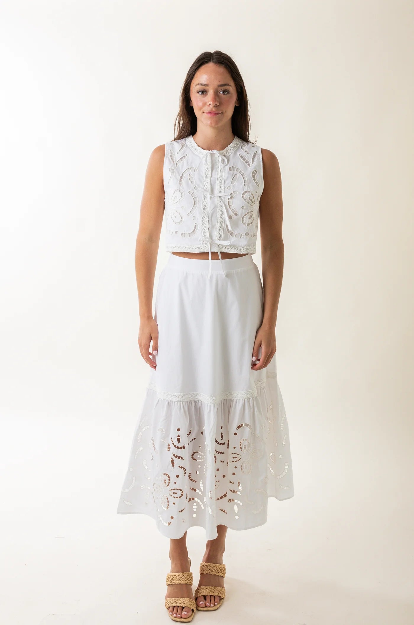 Moon River Embroidered Eyelet Flounce Skirt