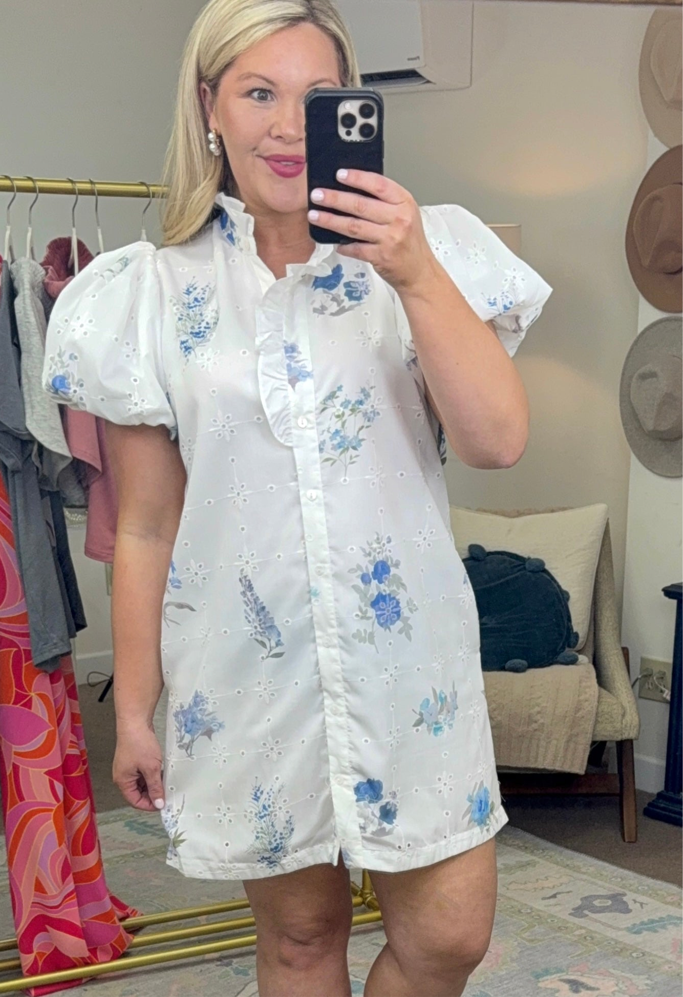 Garden Party Floral Print Eyelet Dress