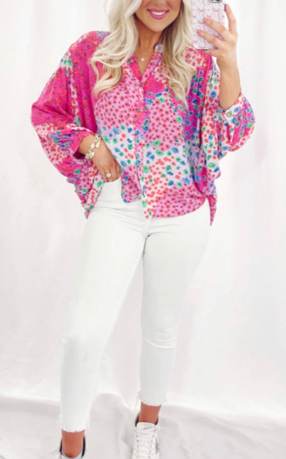 Floral Boho Patchwork Blouse