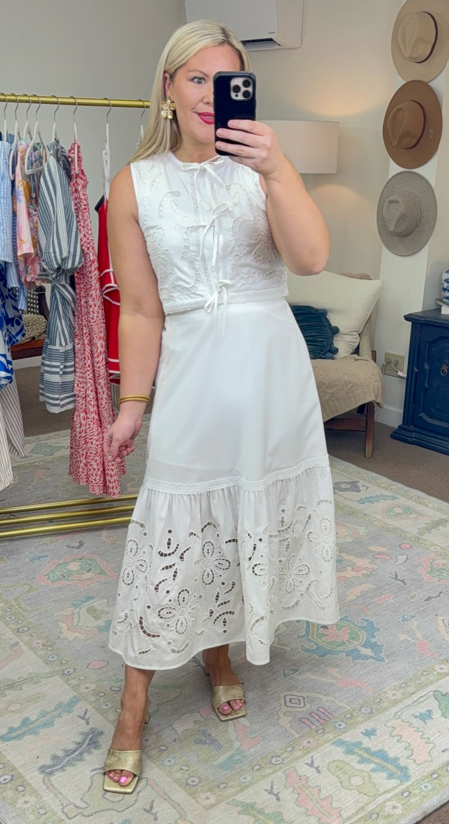 Moon River Embroidered Eyelet Flounce Skirt