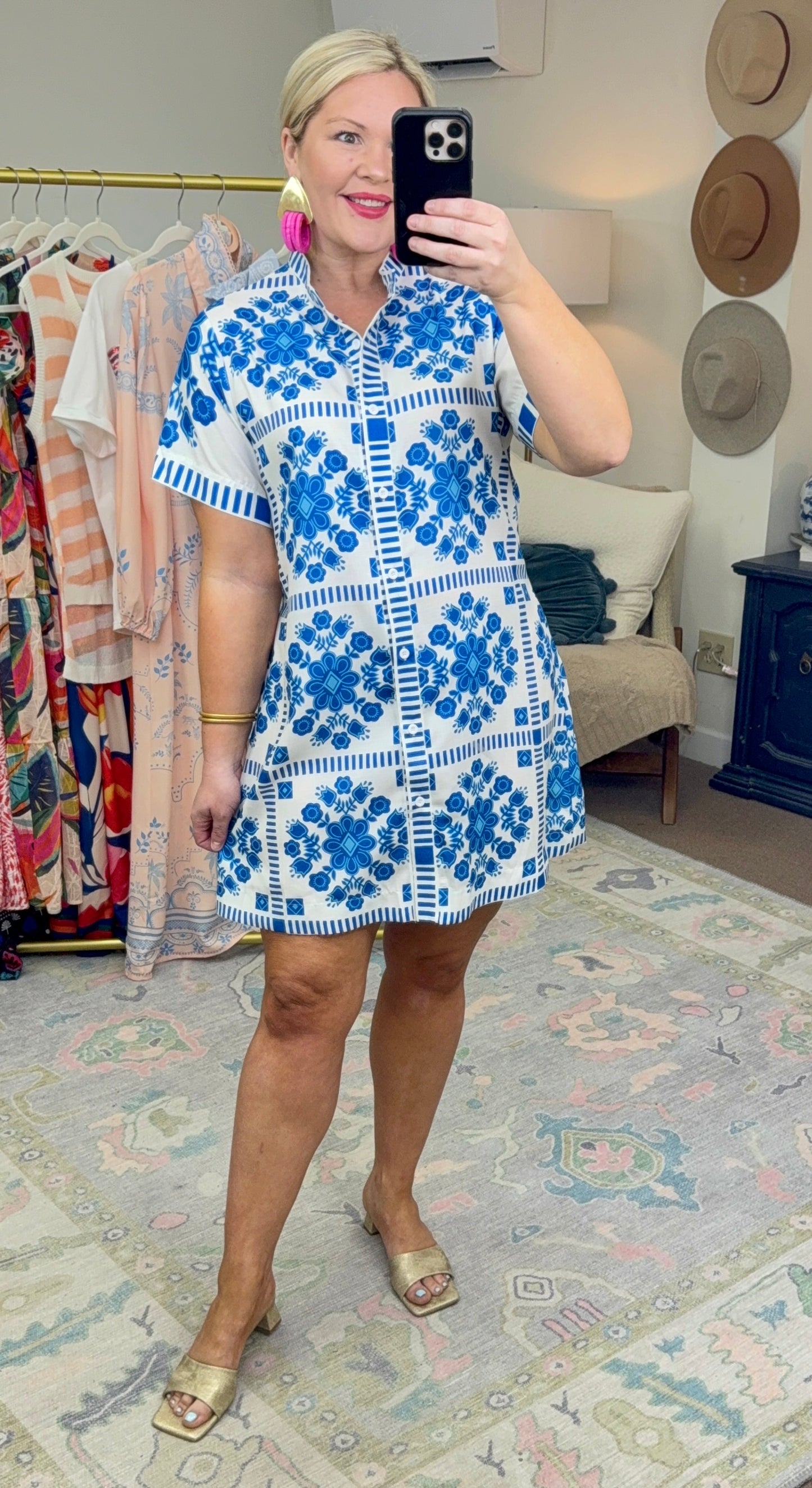Moroccan Moments Blue Print Sash Dress