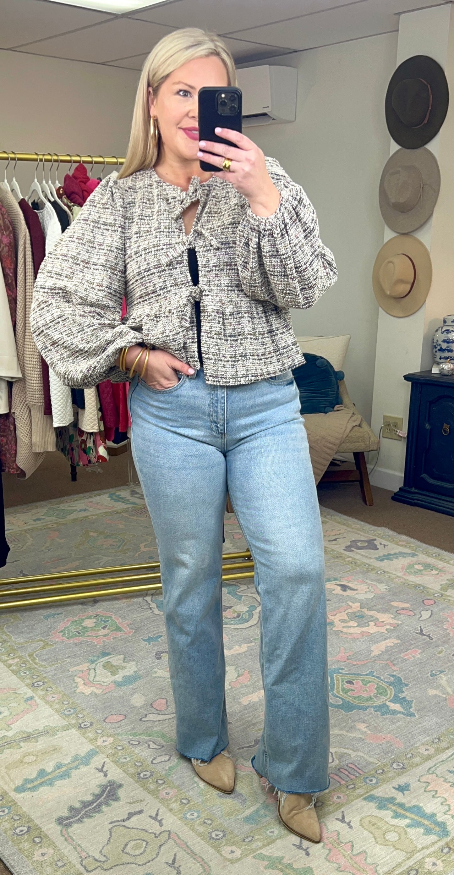 Born On Fifth Tweed Bow Knot Top