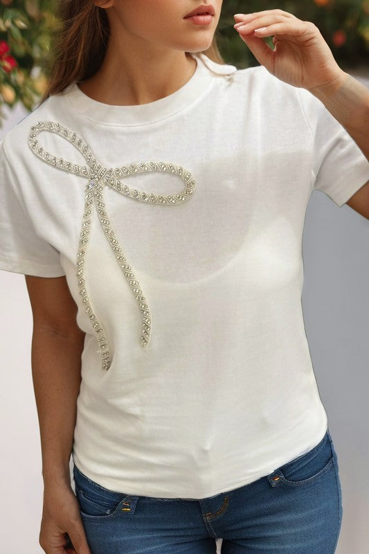Laid Back Luxe Bow Embellished Tee
