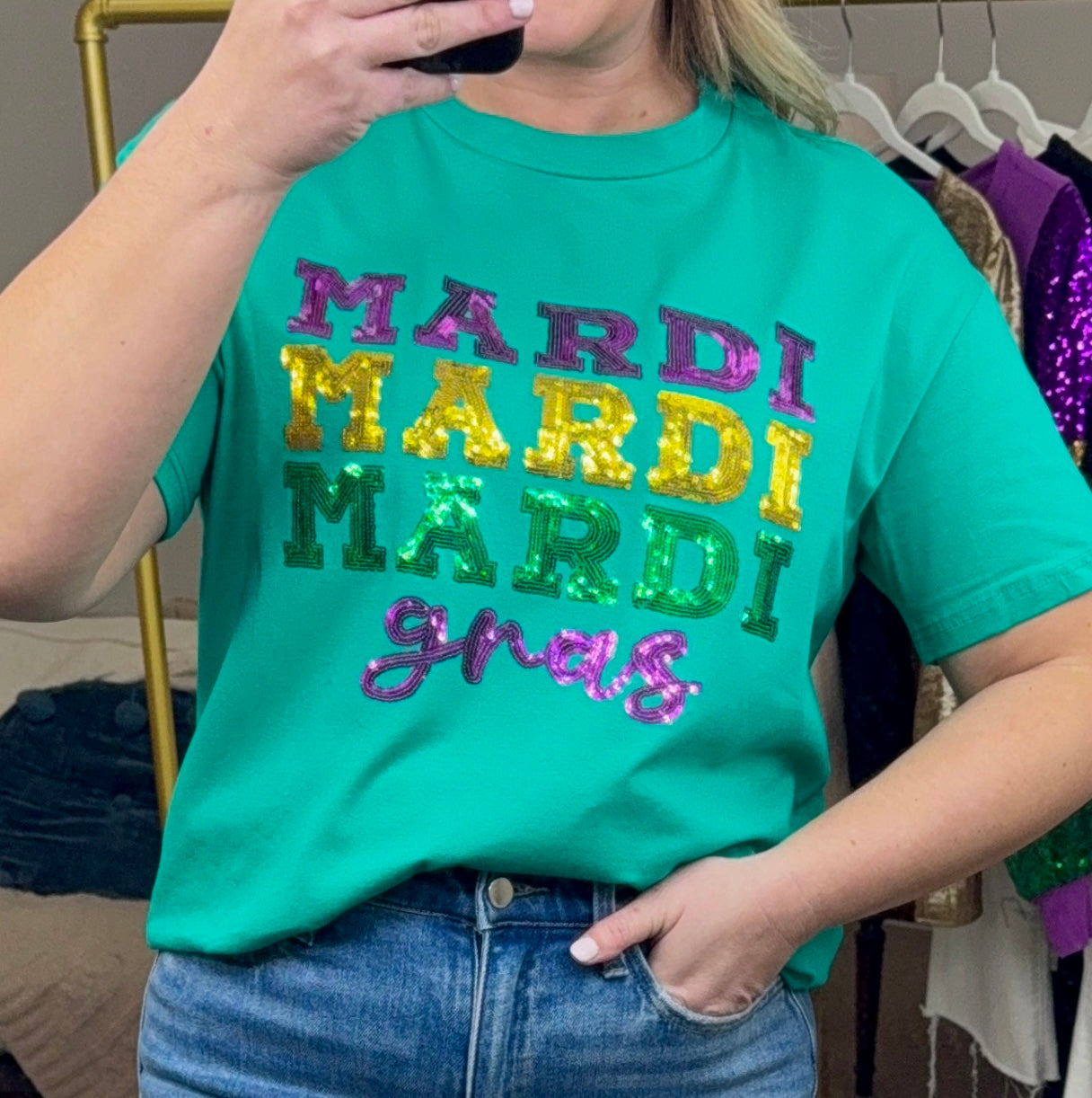With My Krewe Mardi Gras Sequin Tee