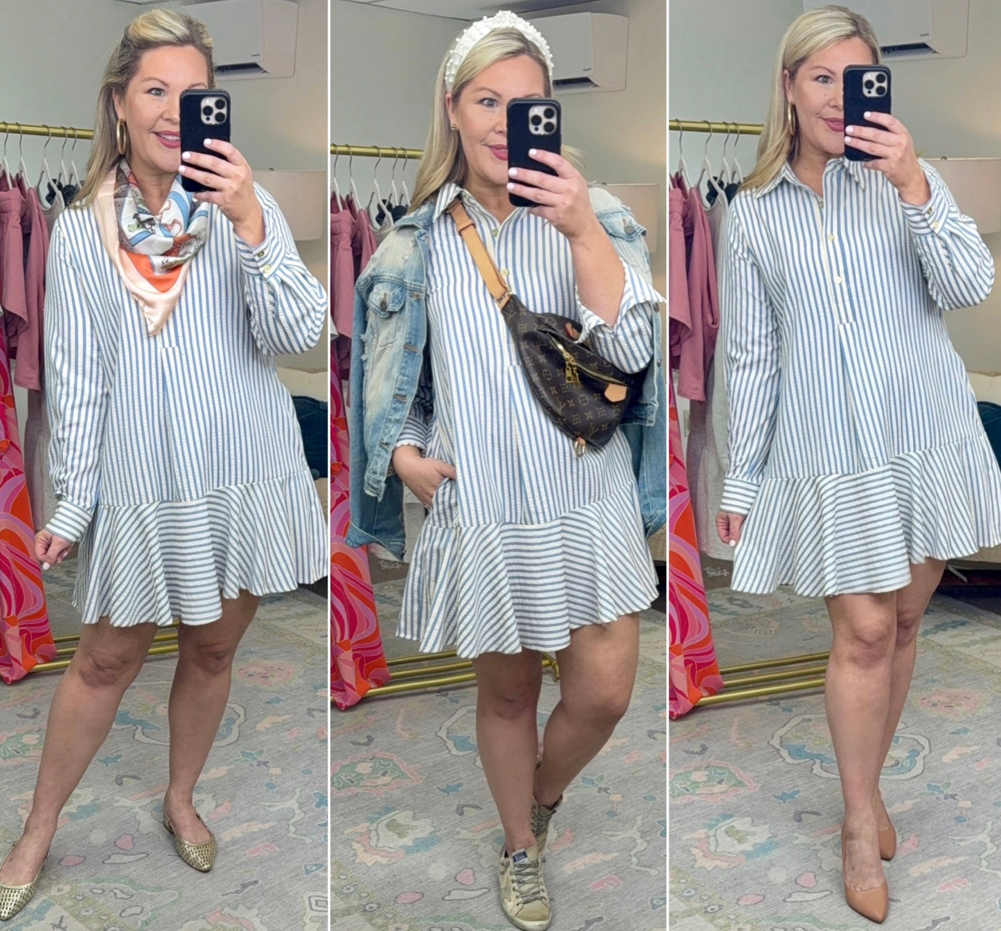 Head Start Stripe Flounced Shirt Dress