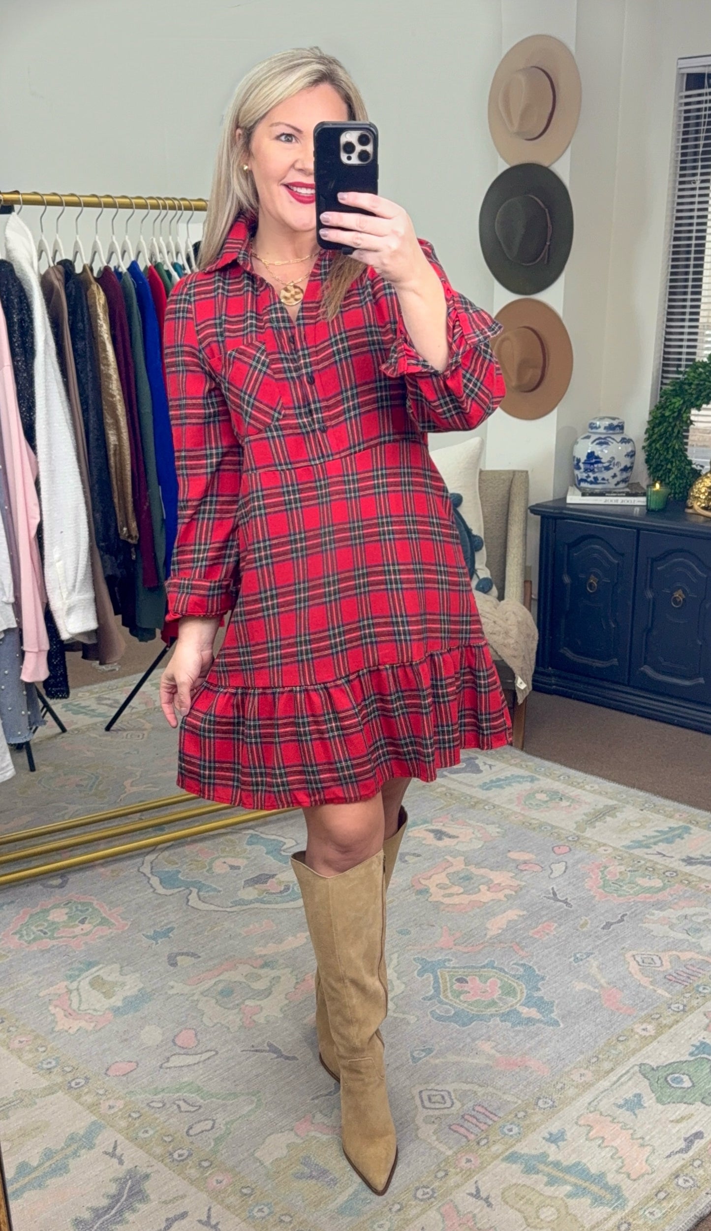 Merriest of All Tartan Flounce Shirt Dress
