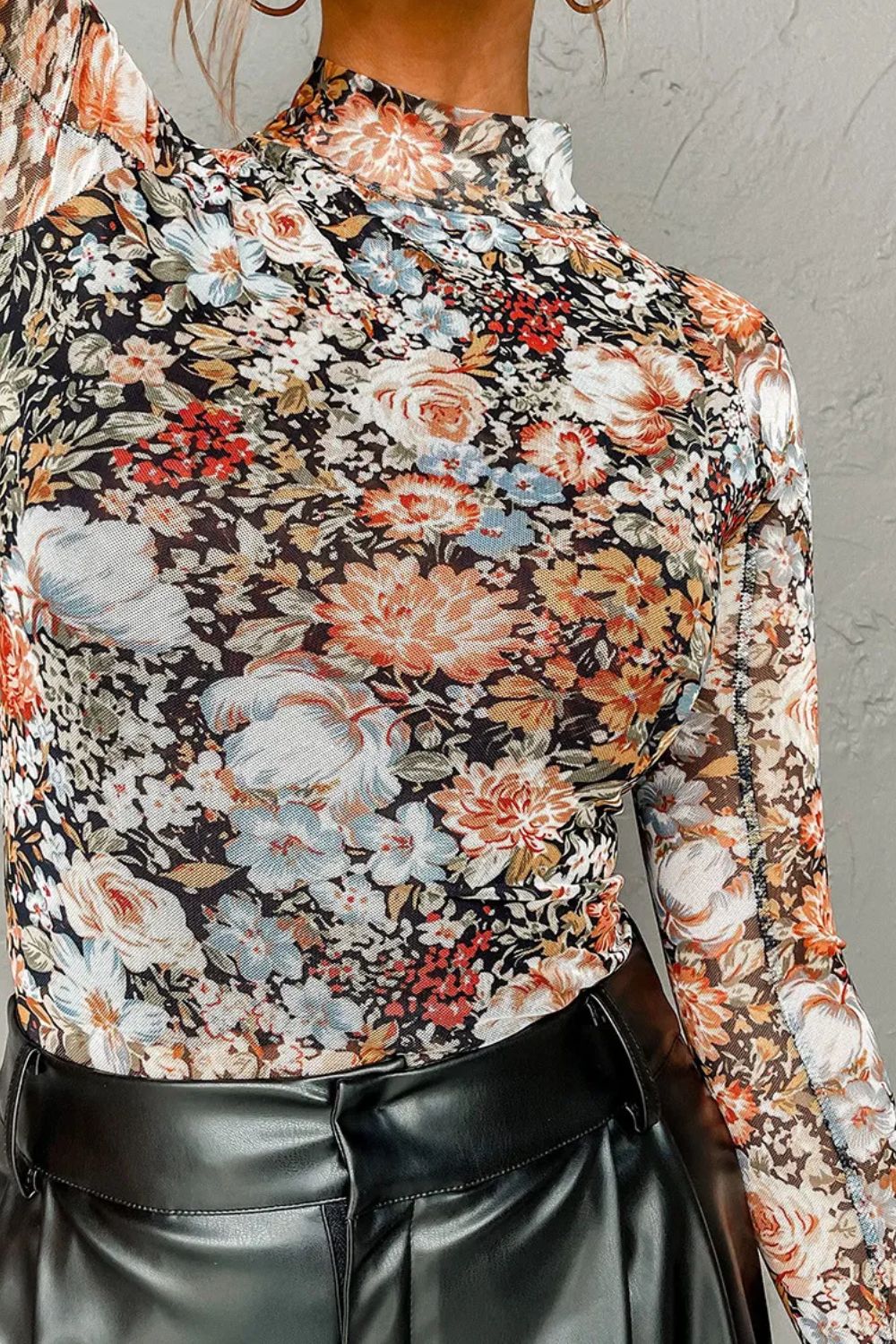 Noir Botanica Mock Neck Top