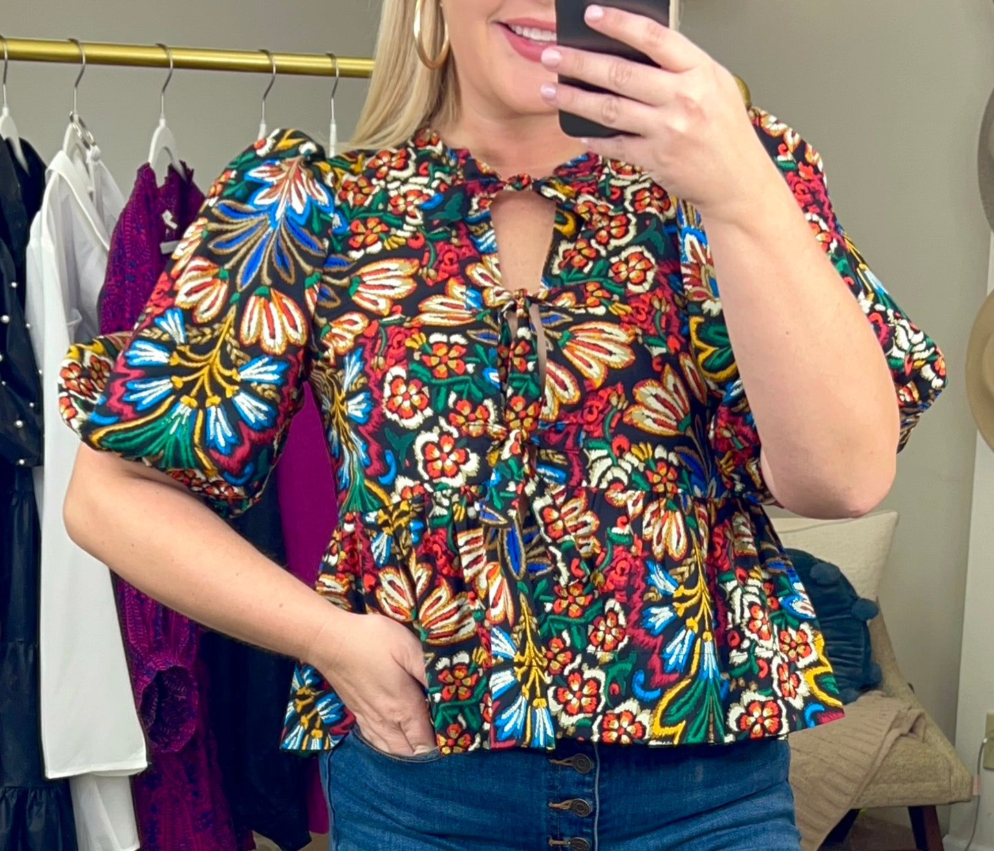 You Alone Print Poplin Knot Blouse