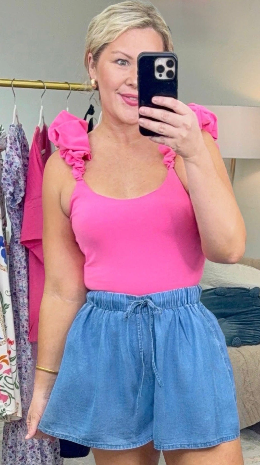 ENTRO: Hot Take Pink Ruffle Bodysuit