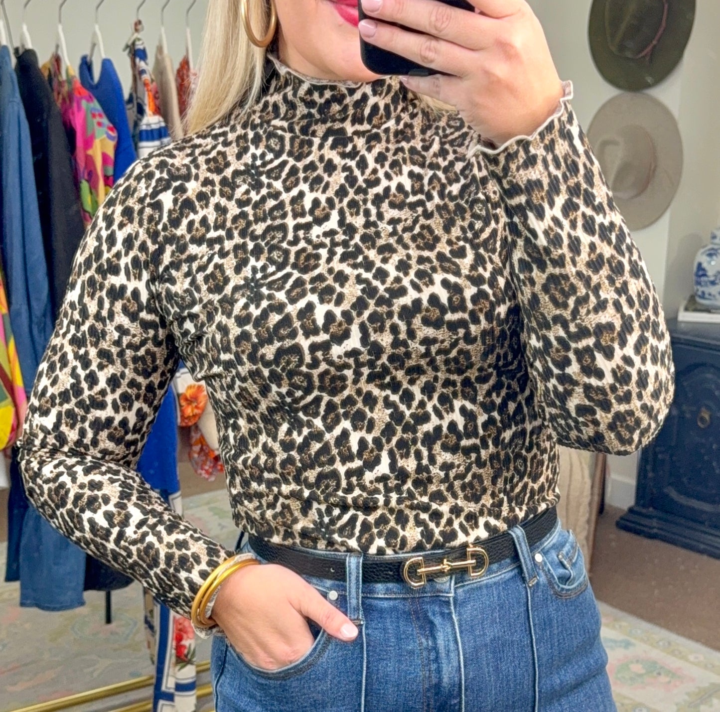 Untamed Leopard Print Mock Neck Top