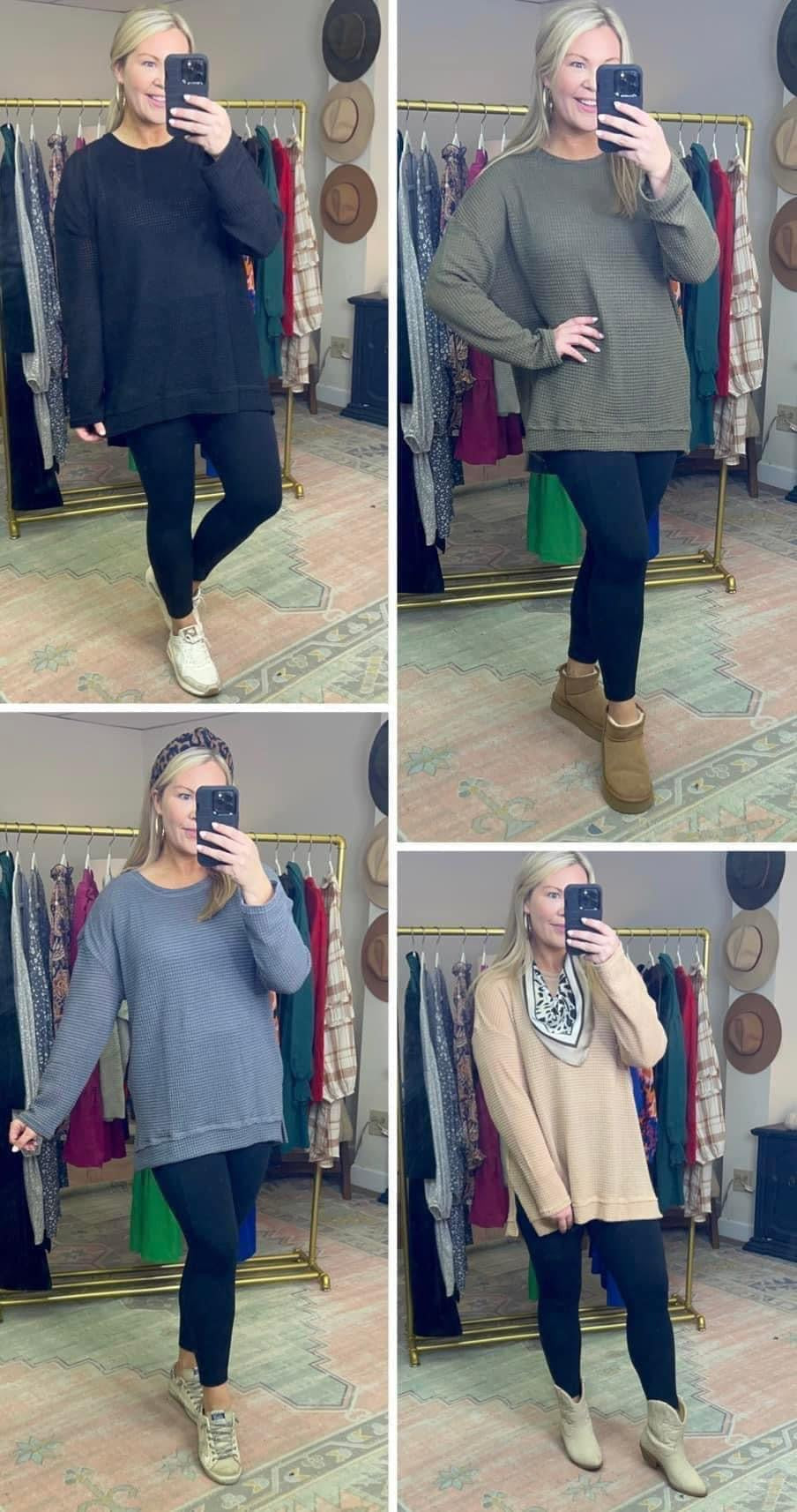 **MORE COLORS** Try Anything Raw Hem Waffle Knit Tunic Top