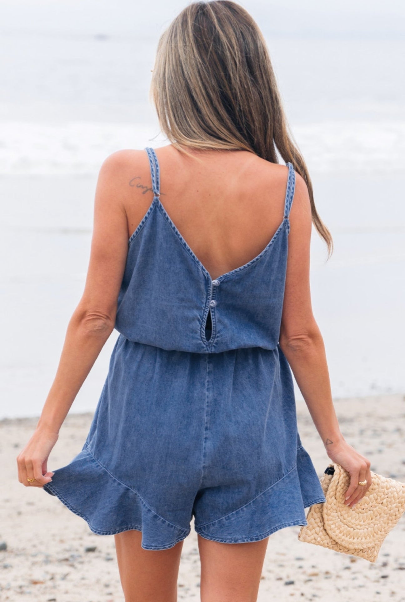 Just for Fun Chambray Ruffle Romper