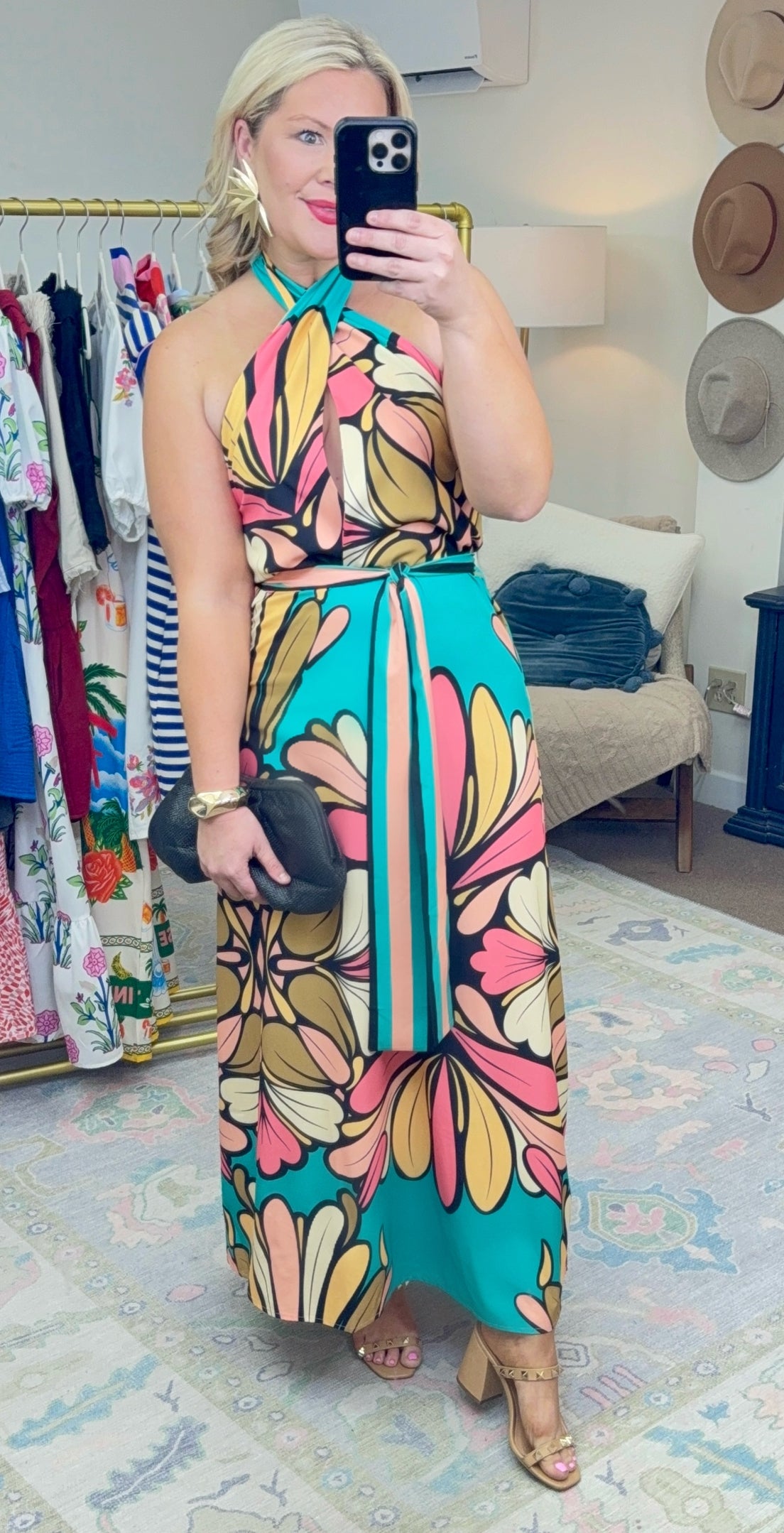 Lady Lotus Twist Halter Maxi Dress