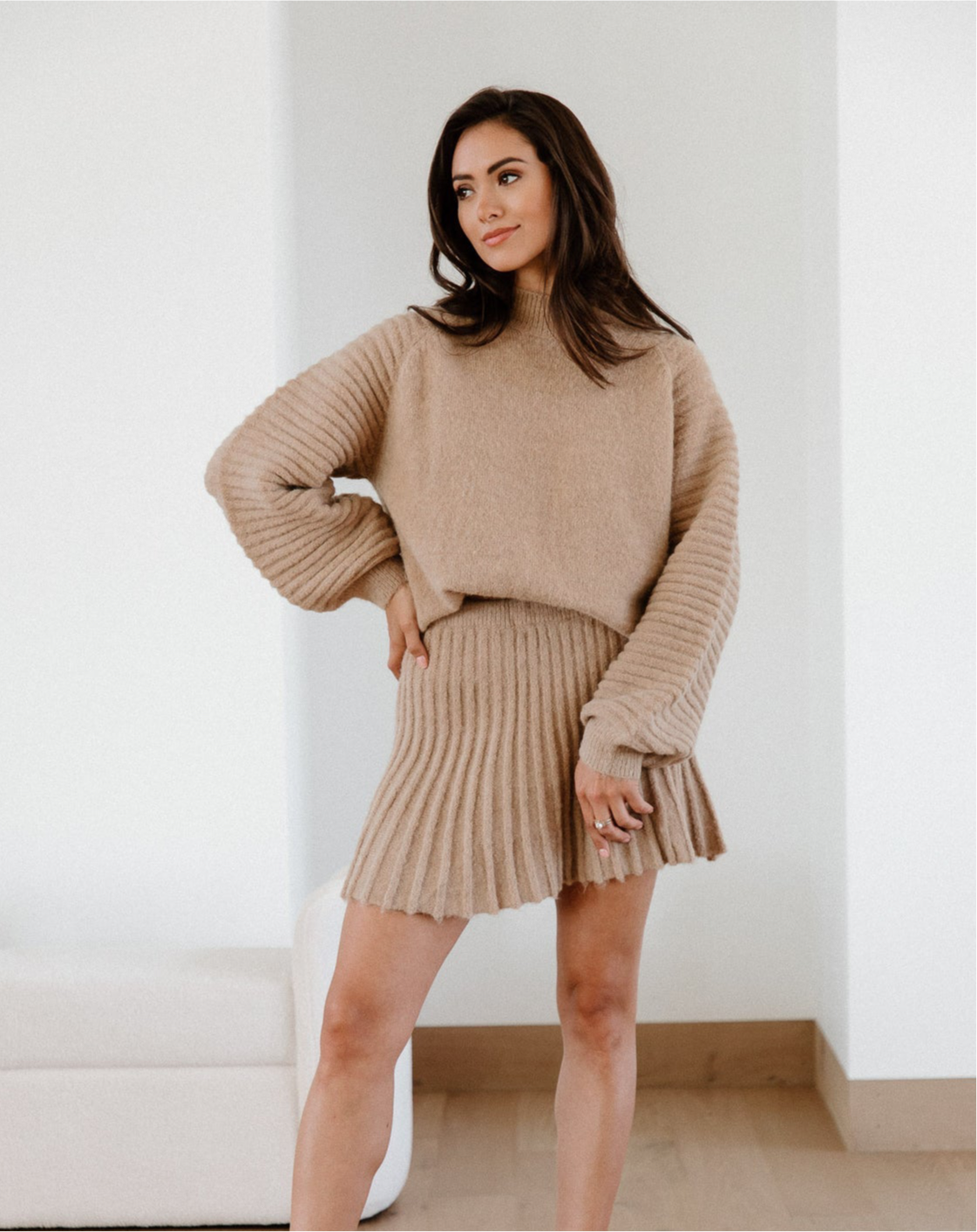 **MORE COLORS** Sweater Together Knit Pleated Skirt Set