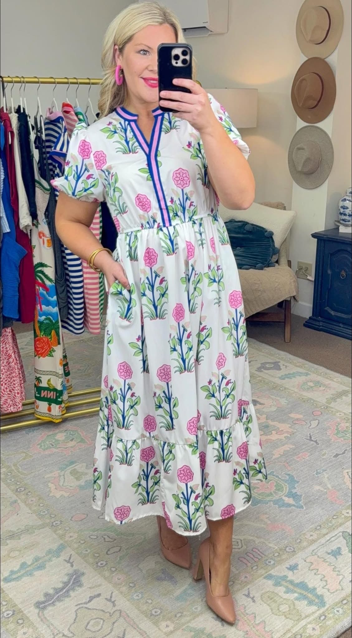 **MORE COLORS** Heart’s Content Printed Puff Sleeve Dress