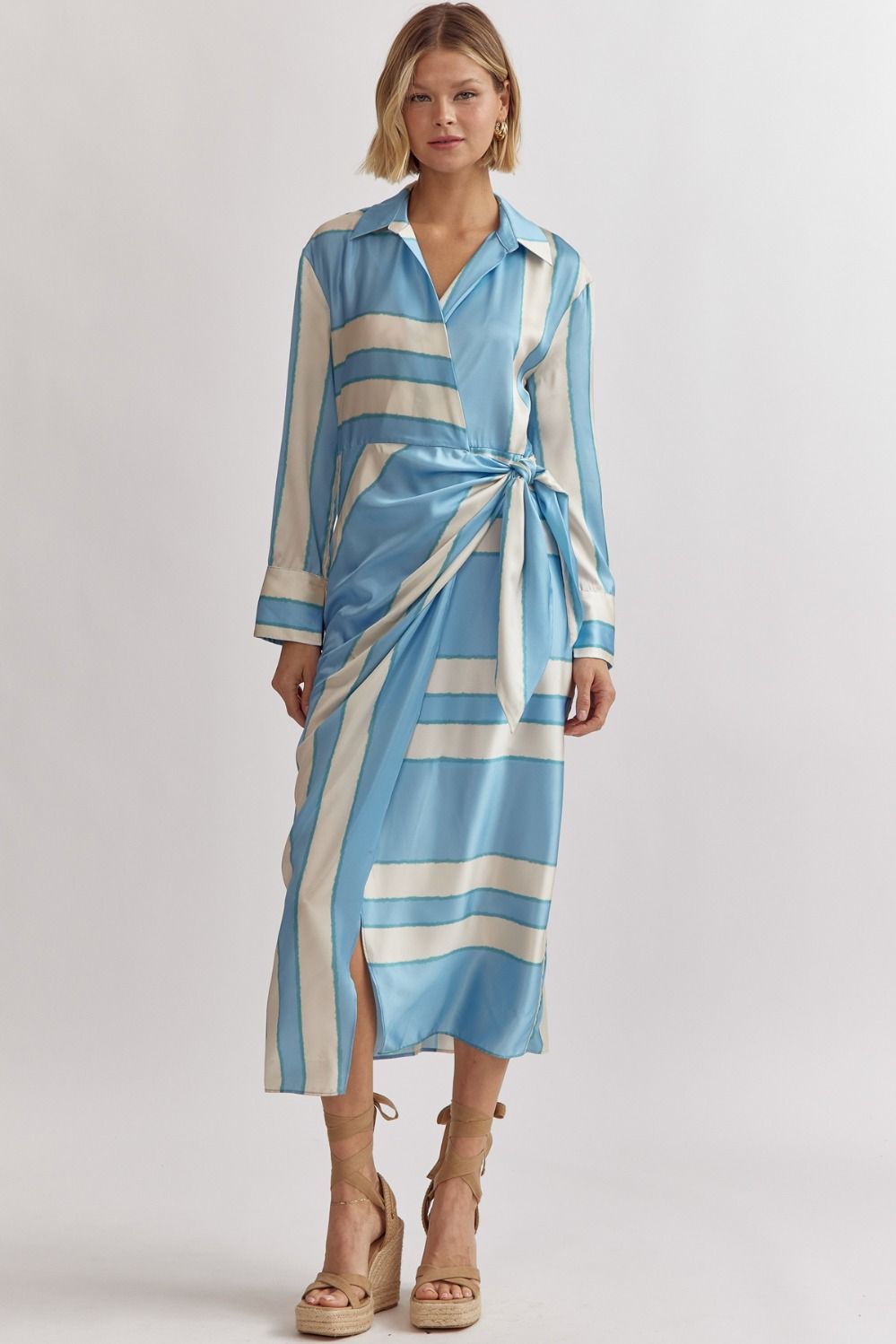 **MORE COLORS** Colorblock Stripe Wrap Dress