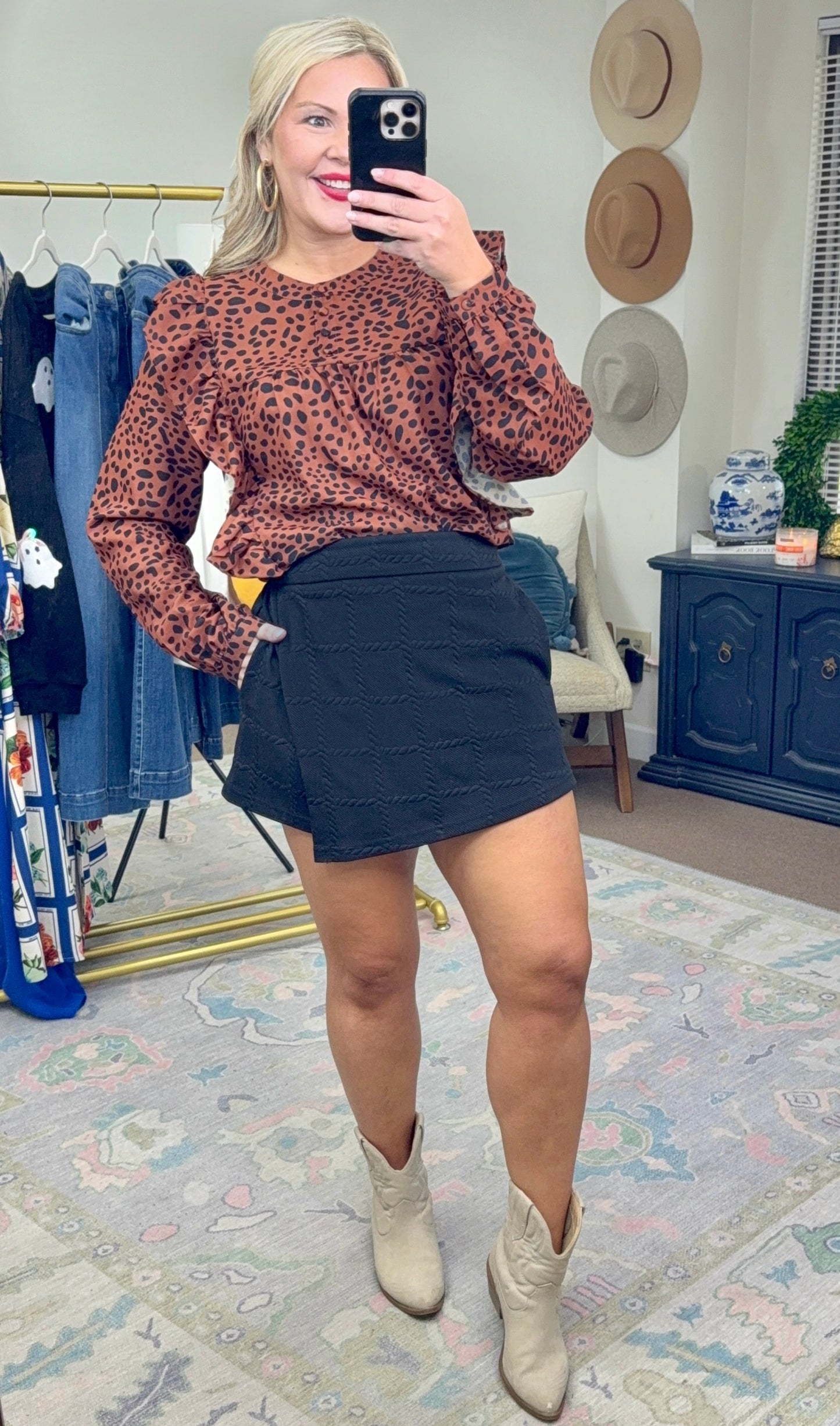 Haute Spot Print Ruffle Blouse