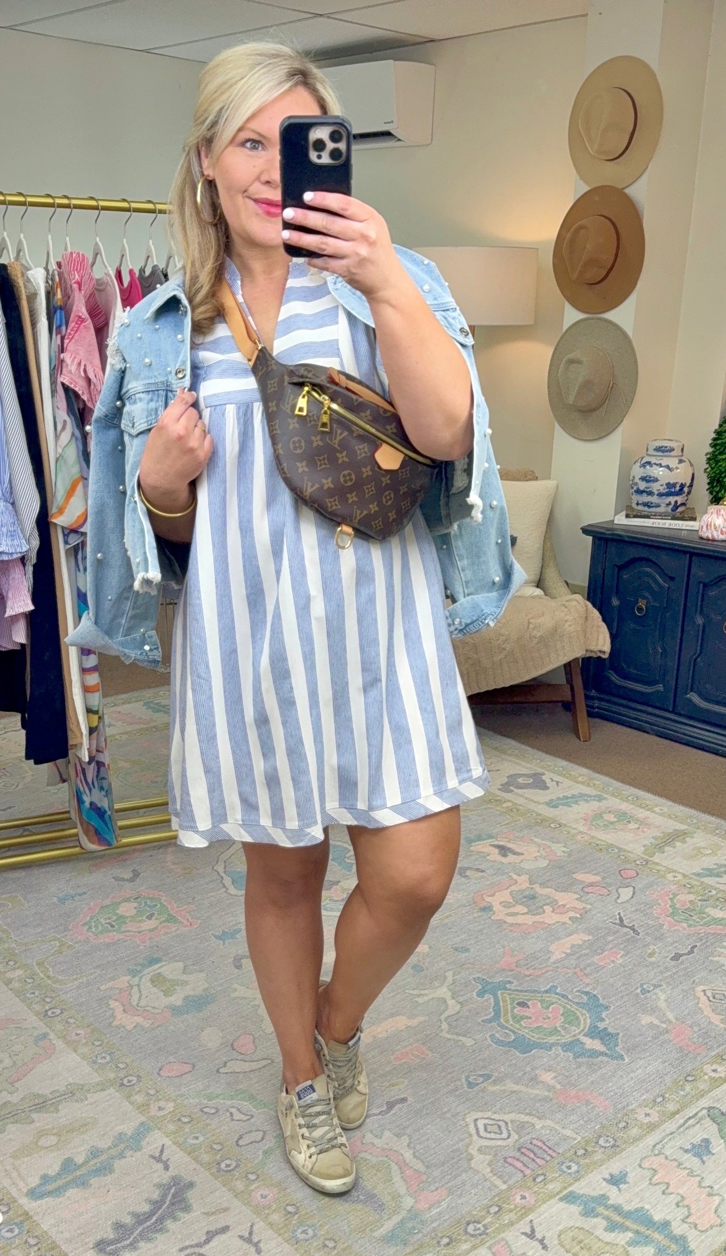 Wonderful Day Stripe Flutter Sleeve Dress