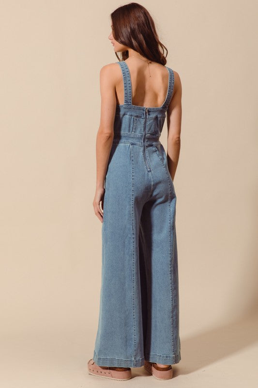 Night in Nashville Wide Leg Denim Jumpsuit