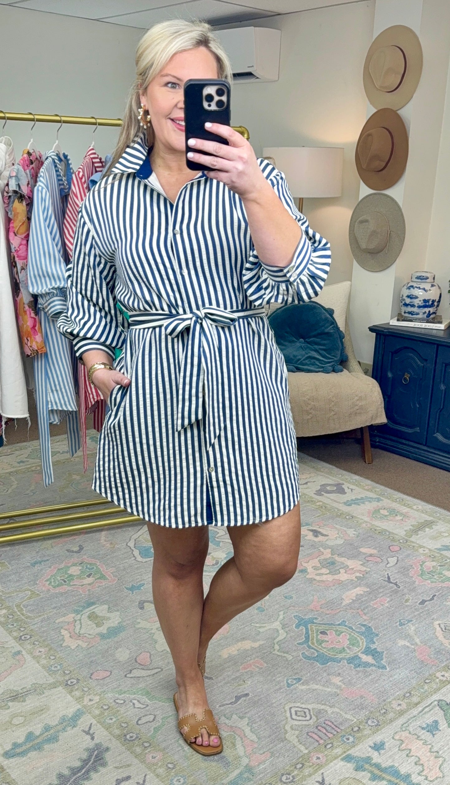 Mostly You Stripe Sash Waist Shirt Dress