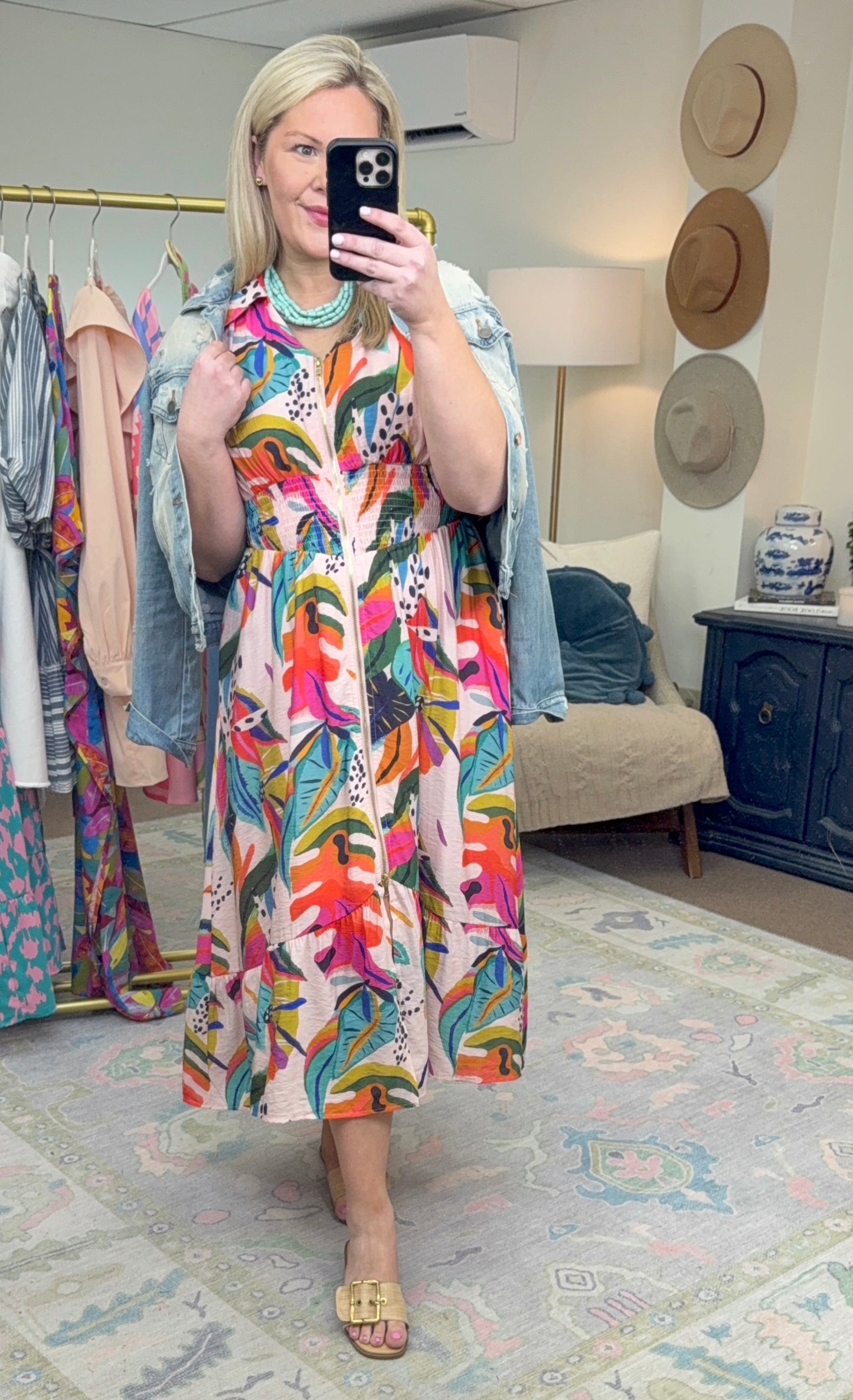 Private Island Palm Print Midi Dress