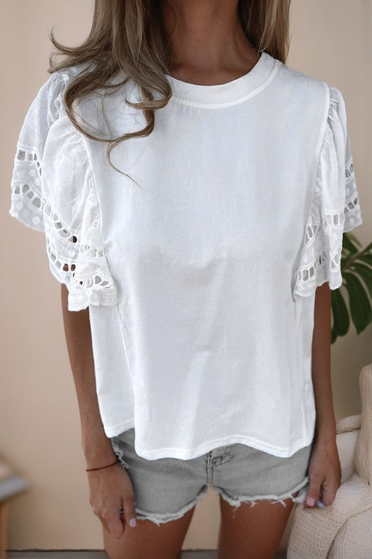 **MORE COLORS** Eye for an Eyelet Scalloped Sleeve Tee